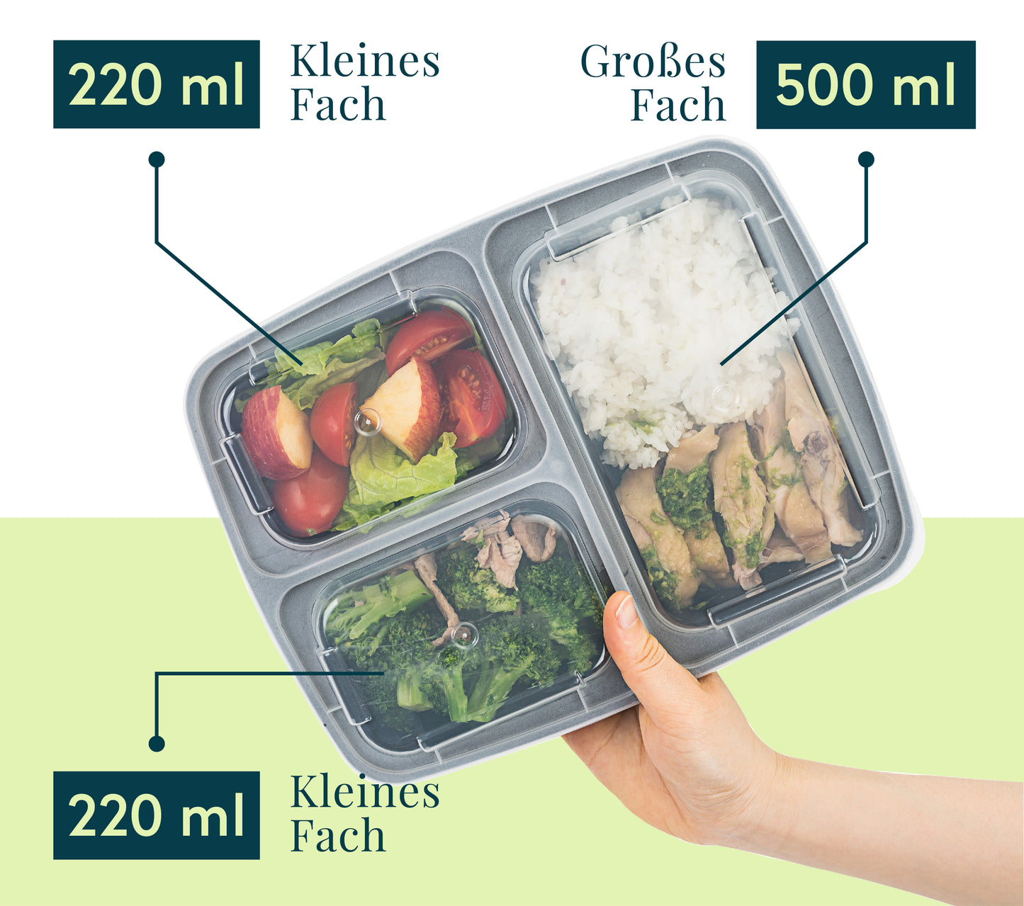 FITPREP Meal Prep Boxen 3 Fach im praktischen 10er Pack
