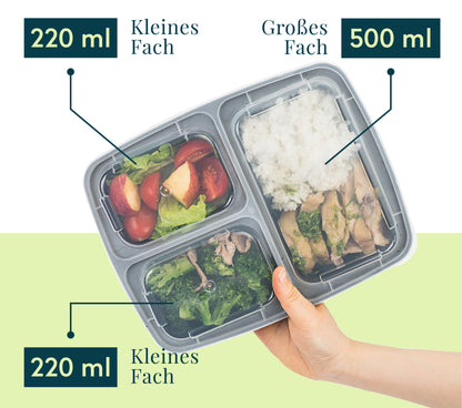 FITPREP Meal Prep Boxen 3 Fach im praktischen 10er Pack