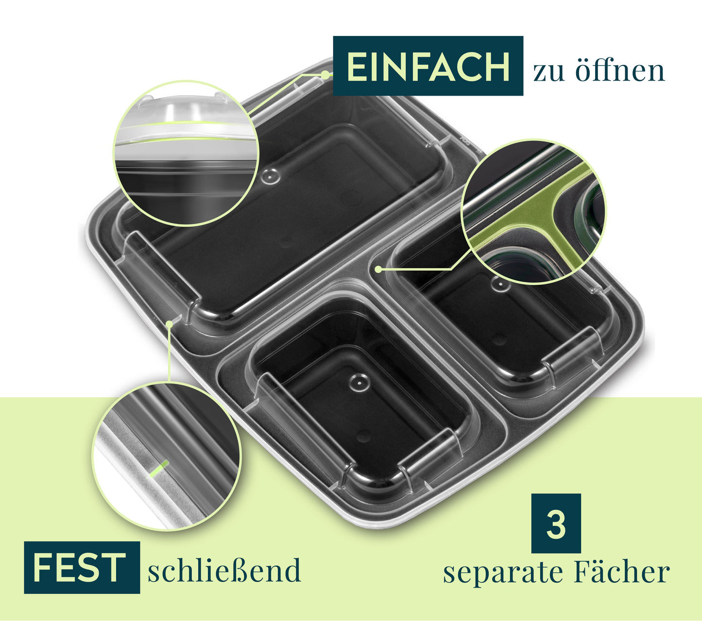 FITPREP Meal Prep Boxen 3 Fach im praktischen 10er Pack